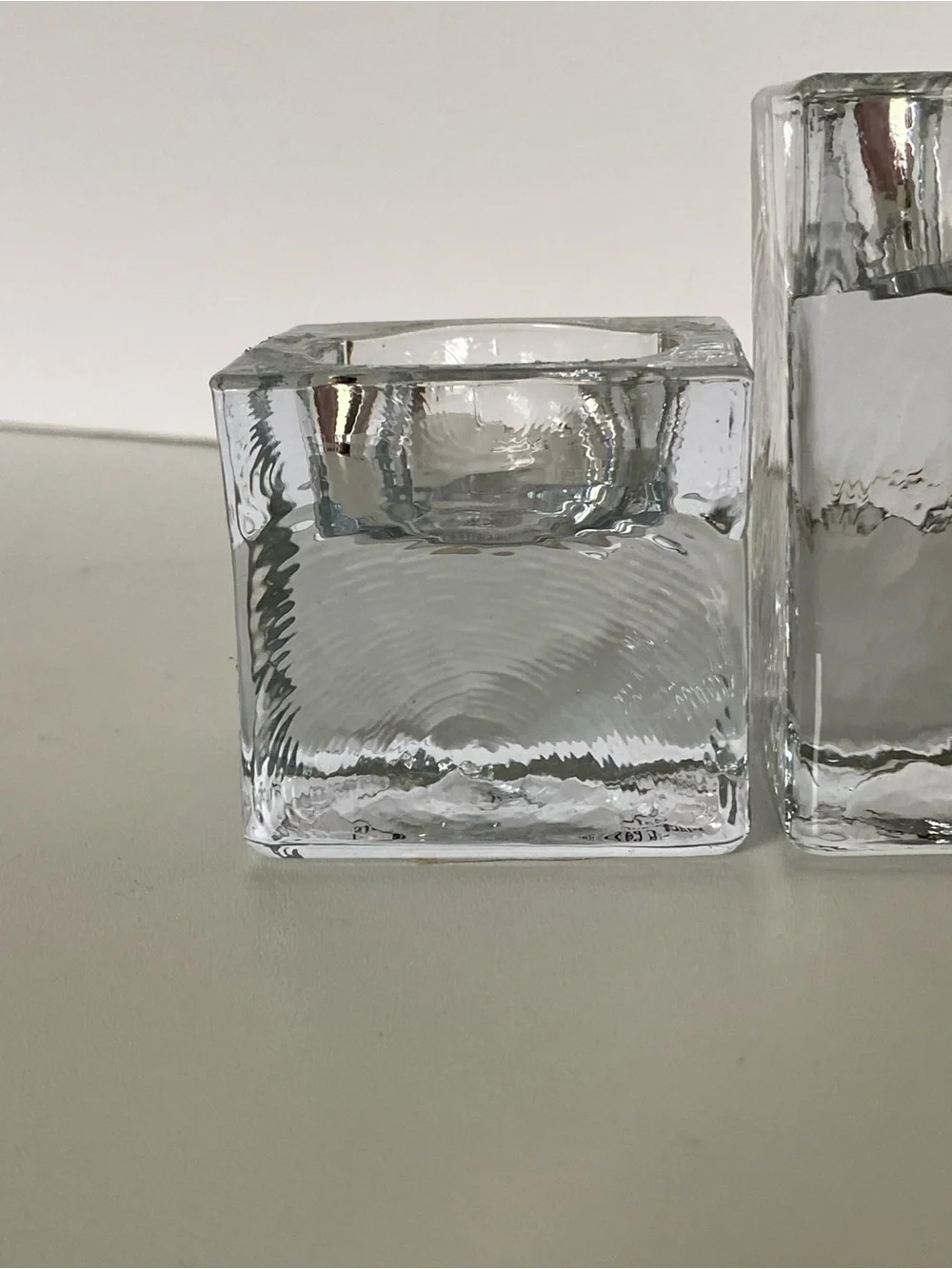 Pottery Barn Square Tealight Candle Holders Vintage Set Of 2 Recycled Glass EUC